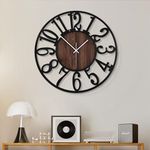 Wall Clock for Living Room Decor- Decorative Antique 16 inches or Larger Silent Non Ticking Black Metal Wood Clocks for Farmhouse,Dining Room,Bedroom,Kitchen,Home Battery Operated Clock Wall Decor