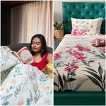 Urban Space 100% Cotton AC Comforter/Duvet/Blanket for Double Bed with 1 Cotton Double Bedsheet with 2 Pillow Cover ( 4 Piece bedding Set, France and Majestic pink )