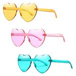 3Pcs Retro Heart Sunglasses for Women Girls Color Heart Glasses Rimless Heart Shape Sunglasses for Beach Summer Party Cosplay