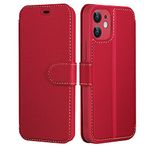 ELESNOW Case for Apple iPhone 12 Mini-5.4", Premium Leather Wallet Flip Case Cover Magnetic Closure Compatible with Apple iPhone 12 Mini-5.4" (Red)