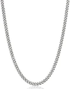 Fiusem Silver Tone Cuban Link Chain for Men, 5mm Mens Chain Necklaces, Stainless Steel Chain Necklaces for Men Women, 20 Inch