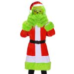 Green Furry Big Monster Costume for Kids Christmas 4pcs Boys Monster Mask And Gloves Furry, Christmas Costumes For Kids (L)