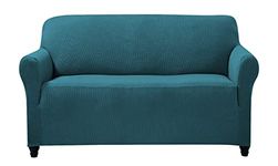 Home Beyond & HB design - Stretch Sofa Covers Slipcovers 2 Seater - Spandex Jacquard Fabric Couch Sofa Cover with Elastic Bottom - Furniture Protectors - (Loveseat 57-70 Inches Wide, Stripe Teal)