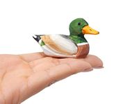 Selsela Duck Wood Figurine Statue Carving Decoration Decoy Small Animal Miniature Sculpture (Male Mallard)