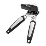 KzGrit Manual Can Opener, Food-Safe Stainless Steel, Smooth Edge, Tin Lids Jar Bottle Caps Openers with Non-Slip Handle and Ergonomic Turning Knob for Elderly with Arthritis(Black)