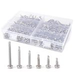 Suwimut 500 Pieces 410 Stainless Steel #8 Self Tapping Sheet Metal Tek Screws Assortment, Hex Washer Head Assorted Screws with Drill Point, Self Driller