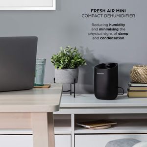 Russell Hobbs Black Dehumidifier 300ml/Day – Auto Defrost, LED, 15m²