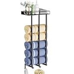 Ovicar Towel Racks for Bathroom - Wall Mounted Rolled Towels Storage with Metal Shelf & 3 Hooks,3 Bars Wall Towel Holder for Small Bathroom, Bath Towel Organizer (Black)