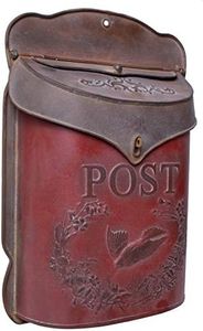 Red & Rust Post Box, Aged Vintage Inspired Shabby Chic Large Metal Mailbox, Wall Mounted Design, 11 x 15 Inches