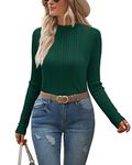 OUGES Women's Mock Turtle Neck Lightweight Jumpers Soft Ribbed Sweater Knitted Long Sleeve Top(Dark Green, XL)