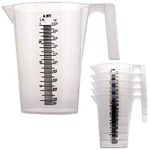 TCP Global 1 Liter (1000ml) Plastic Graduated Measuring and Mixing Pitcher (Pack of 6) - Holds Over 1 Quart (32oz) - Pouring Cups, Measure & Mix Paint, Resin, Epoxy, Kitchen Cooking Baking Ingredients