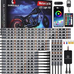 LD DARKEAGLE 20PCS Motorcycle RGB LED Light Kit with Brake Turn Signal Dual Zone, Underglow Lights with APP/RF Remote, Neon Accent Waterproof 12V for Touring, Large Cruiser & Custom Show Motorcycle