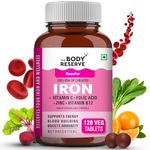 The Body Reserve Chelated Iron + Vitamin C Tablets - 120 Veg Tablets with Vitamin B12, Zinc, Folic Acid, Beetroot Extract - High Absorption, Supports Blood Building, Energy & Immunity, 100% RDA