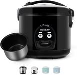 MOOSUM Electric Rice Cooker with One Touch for Asian Japanese Sushi Rice, 10-cup Uncooked, Convenient Cooker with Steamer, Stainless Steel Housing and Auto Warmer, Black