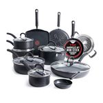 T-fal Ultimate Hard Anodized Nonstick Cookware Set 17 Piece, Nonstick Pots and Pans Set with Fry Pan, Saucepans, Saute-Pan, Griddle, Dishwasher Safe, Black
