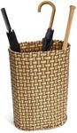 HAMOTOPI Umbrella Holder Entryway Umbrella Stand Indoor Entryway 6.7x17.3 Wicker Umbrella Bucket Basket Narrow Tall Umbrella Storage Bin Woven Faux Rattan Cane Holder Stands (Brown & Natural)