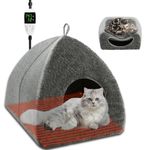 BWOGUE Indoor Heated Cat Bed, 2 in 1 Heated Cat Cave Bed with Temp Adjustable and Timer, Warming Cat Bed Thermo-Pet Nest for Indoor Cats Old Cats 16.9"×16.9"×16.1"(Light Grey Heating Mat)
