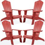 Psilvam Adirondack Chair, Oversized Poly Lumber Fire Pit Chair with Cup Holder, 350Lbs Support Patio Chairs for Garden, Weather Resistant Adirondack Chair Looks Like Real Wood (4, Red)