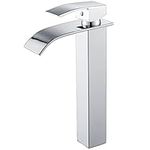 Ankoory Bathroom Waterfall Basin Mixer Taps, High Rise Basin Faucets, Mono Single Lever Tall Tap for Washroom Counter top, Modern and Square Design, Include Flexible Tails, Brass (Chrome)