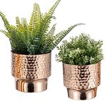 MyGift 5 and 6 Inch Modern Hammered Copper Tone Metal Planter Pots, Decorative Flower Pot Plant Container Centerpiece Décor, 2 Piece Set - Handcrafted in India