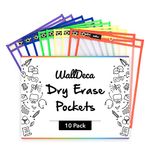 WallDeca Dry Erase Pocket Sleeves Assorted Colors, Page Protectors 8.5" x 11", Plastic Paper Holder Pack, Reusable Dry Erase Sleeves, Paper Pocket Folders Plastic, 5 Colors (10-Pack)