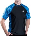 Aqua Design Mens Short Sleeve Rash Guard Shirt: Surf Swim Rashguard Shirts Royal Ripple/Black: Size 3XL