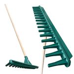 70cm Large Garden Rake with Long Wooden Handle, 16-Teeth Durable Plastic Rake with a Built-in Flat Piece for Soil Leveling, Traditional Grass Rake for Leaves, and Lawn Rake for Gardening & Landscaping