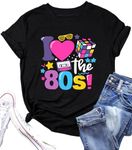 PECHAR I Love The 80's Shirt for Women Vintage 80s Music Graphic Tshirt 80's Party Short Sleeve Blouse Tops, Black, X-Large