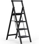 Ladder EFFIELER 4 Step Ladder, 4 Step Stool Folding Step Stool with Handrails, Sturdy Step Stool for Adult, Gorilla Ladders 500LBS Capacity Sturdy& Portable Ladder for Home Kitchen Library Office