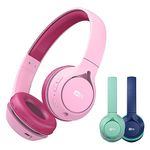 MEE audio KidJamz KJ45BT Children's Safe Listening Bluetooth Wireless Headphones with Volume Limiter & Microphone, Adjustable On-Ear Kids Headset for Online Learning/School/Travel/Tablet, Pink/Magenta