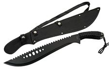 Szco Supplies 21” Cord-Wrapped Handle Black Finished Curved Sawback Outdoor Machete with Sheath,926958