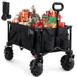 TIMBER RIDGE Festival Trolley Detachable Big Wheels 100kg Capacity Collapsible Folding Wagon for Camping Beach Garden Picnic Shopping, Heavy Duty Cart with Adjustable Handle & Cover Bag, Black