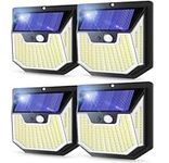 Solar Garden Lights Outdoor Super Bright Wireless 159 LED Solar Wall Lights 270° Wide Angle Solar Motion Sensor Lights IP65 Waterproof Outside Solar Powered Flood Lighting for Fence Garden 4PACK