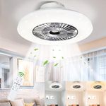 PADMA Ceiling Fans with Lights, 60CM Modern Reversible Ceiling Fan with Remote Control, Dimmable Low Profile Ceiling Fan Invisible Blades for Living Room,Bedroom,3000-6500K, Timing, Quiet, White