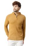 Kvetoo Men High Neck Zipper Full Sleeve Woolen Winter Sweater Color Mustard Size L