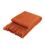 Super Soft Decorative Knit Throw Blanket for Sofa Couch Chair Bed, Lightweight Travel Blanket Nap Throw, Cashmere-like Soft and Cozy, Delicate Weave Pattern with Fring,Orange,127x152cm