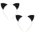 YIAJIA 2 Black Cat Ears Headband,Glitter Halloween Headbands for Women Kids Girls Cat Ears Halloween Headband,Alice Hair Band for Halloween Costumes Cosplay Accessories Fancy Dress Photo Props