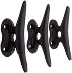 Wowser Nautical Black Cast Iron Boat Cleat Wall Hooks, 3.5 Inches, Set of 3