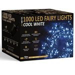 NETTA Christmas Tree Fairy Lights 1000 LED 50m Cool White with 8 Different Modes; for Outdoor & Indoor Use, Plug in Xmas Party Decorations - 1000 LED/ 50M Lit-Length