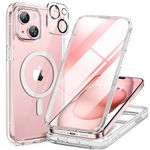 Miracase Glass Series for iPhone 15 Case with Built-in 9H Tempered Glass Anti-Fingerprint Screen Protector + Camera Lens Protector, Full-Body Magnetic Case [Compatible with MagSafe], Clear