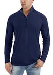 KEFITEVD Mens Long Sleeve Running Tops Summer UPF 50+ Sport Shirts UV Protection Outdoor Tops with 1/4 Zip,Navy Blue,L