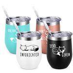 GINGPROUS Girls Weekend Gifts, The Fox Series 12Oz Wine Tumbler Set, Infoxicated, Zero Fox Given, Oh for Fox Sake, Don't Fox with Me 4 Pack Wine Tumbler for Friends Mom Dad Wife Husband, Multicolor