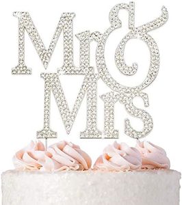 Mr and Mrs Wedding Cake Topper - Premium Silver Metal - Sparkly Wedding or Anniversary Cake Topper - Now Protected in a Box