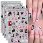 JMEOWIO 6 Sheets Halloween Nail Art Stickers Decals Self-Adhesive Cute Skull Horror Ghost Witchy Spider Web Bat Spook Nail Supplies Nail Art Design Decoration Accessories