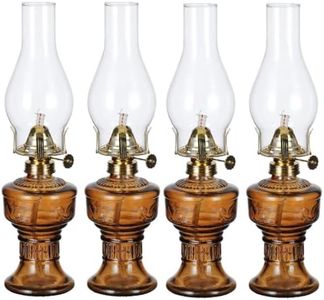 DNRVK 4 Pieces Rustic Oil Lamp Lantern Vintage Color Glass Kerosene Lamp 12.5''Chamber Oil Lamps for Indoor Use Home Decor Lighting Classic Old Hurricane Oil Lamp for Emergency Lighting