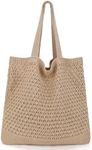 KPX Crochet Tote Bag, Beach Mesh Knitted Bag Large Aesthetic Shoulder Bag Handbags Hollow Hobo Bag for Women Summer (Style E, Khaki)