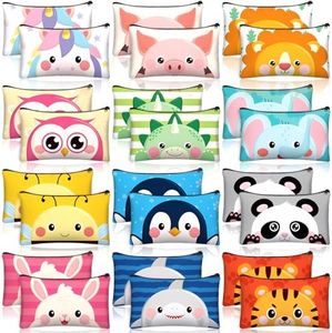 Affrolling 36 Pcs Cartoon Animal Pencil Case Bulk Cute Cartoon Pencil Pouch Multicolor Canvas Pen Bag Organizer with Zipper Stationery Back to School Supplies(Lovely)