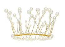 VEEMIZO Princess Crown Cake Artificial Pearl Princess Crown Tiara Cake Topper Decoration Princess Birthday Wedding Bride Cake Decor Crown Hair Ornament,Handmade Seaweed Bead Headdress