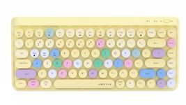 UBOTIE Portable Bluetooth Colorful Computer Keyboards, Wireless Mini Compact Retro Typewriter Flexible 84Keys Design Keyboard (Yellow-Colorful)