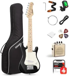 Donner 30 Inch Electric Guitar Kids Electric Guitar Beginner Kits Mini ST Electric Guitar Starter Package Black with Amp, 600D Bag, Tuner, Picks, Cable, Strap, Extra Strings DSJ-100